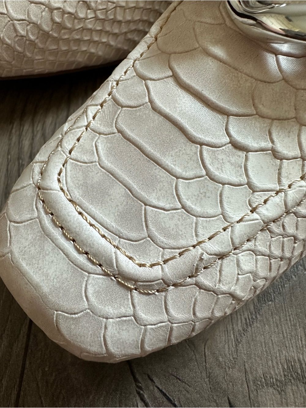 Donald Pliner Bristol Ivory/Cream Textured Leather Loafer, Silver Hardware - Picture 9 of 14
